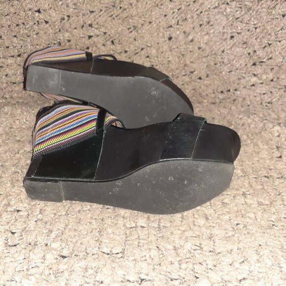 UNITED NUDE-Colorful Rainbow Elastic Strap-Black Leather Wedge-Sz 36-Excellent - Picture 8 of 8